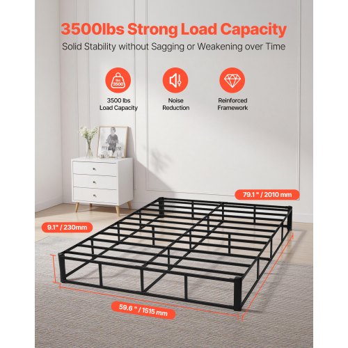 Boxspring Queen size-sängram med tyg 204,5 L x 144,5 B x 23,5 H tum |  EU