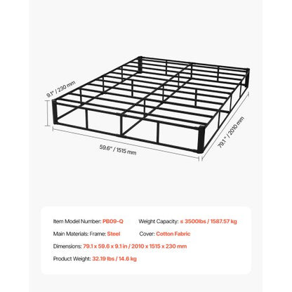 Boxspring Queen size-sängram med tyg 204,5 L x 144,5 B x 23,5 H tum |  EU