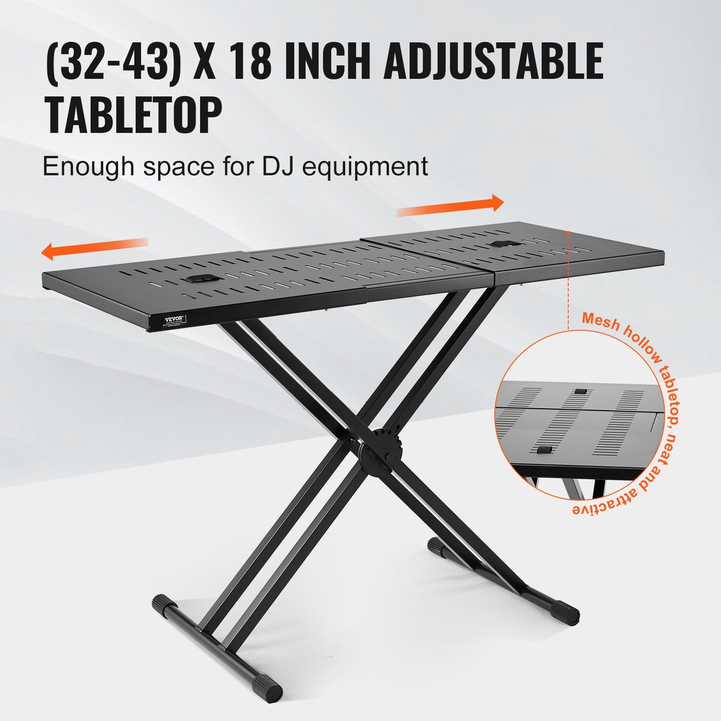 Portable DJ table with Double-X brace with keyboard stand adjustable height