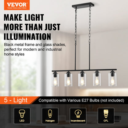 5-Light Kitchen Island Pendellampor 60W Justerbar matsalslampa E27