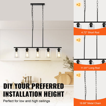 5-Light Kitchen Island Pendellampor 60W Justerbar matsalslampa E27