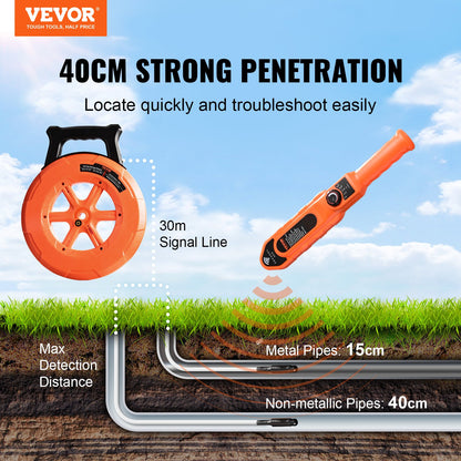 Pipe Blockage Detector Locators 100ft/30m Vattentät för PVC-plastmetall