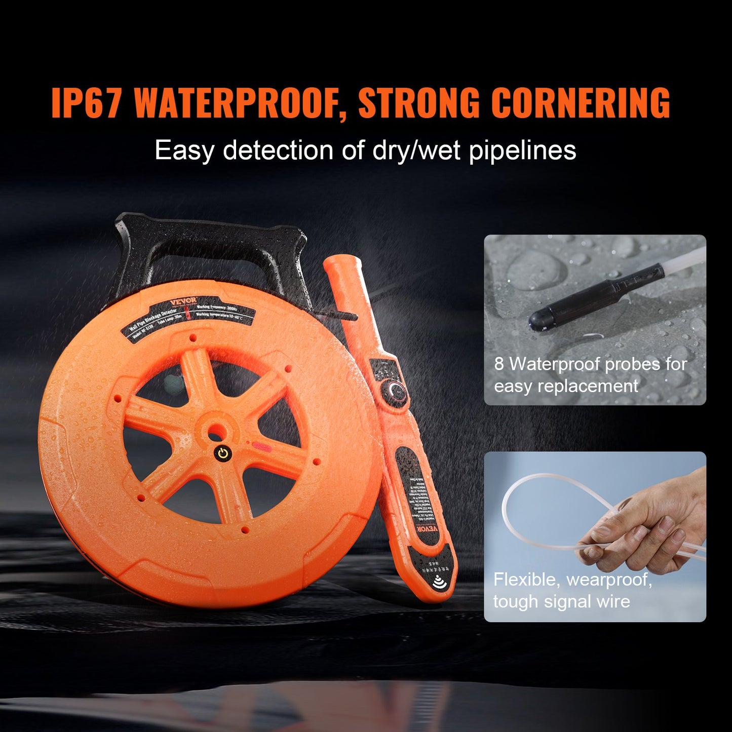 Pipe Blockage Detector Locators 100ft/30m Vattentät för PVC-plastmetall