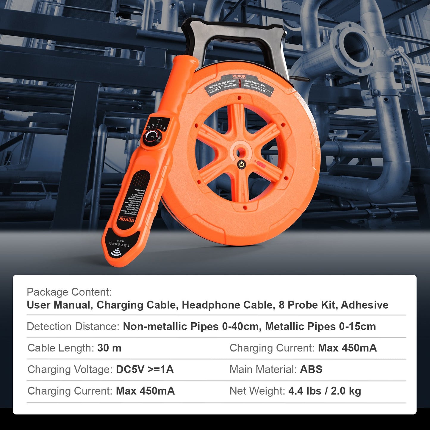 Pipe Blockage Detector Locators 100ft/30m Vattentät för PVC-plastmetall