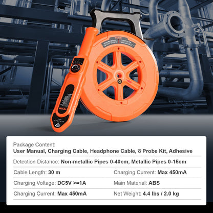 Pipe Blockage Detector Locators 100ft/30m Vattentät för PVC-plastmetall