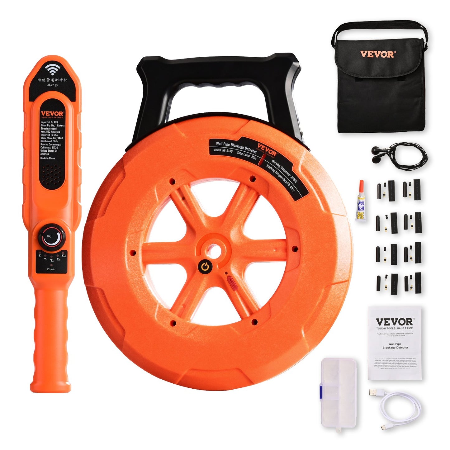 Pipe Blockage Detector Locators 100ft/30m Vattentät för PVC-plastmetall