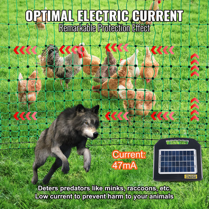 Elektrozaunnetz, 122 cm H x 254 cm L, PE-Maschenzaun mit Solarladegerät/Pfosten/Doppelspitzen, tragbares Netz für Hühner, Enten, Gänse, Kaninchen, verwendet in Hinterhöfen, auf Bauernhöfen und Ranches