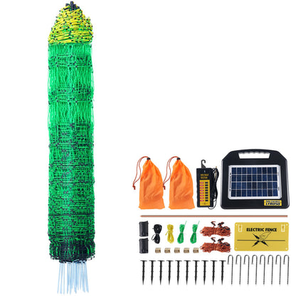 Elektrozaunnetz, 122 cm H x 254 cm L, PE-Maschenzaun mit Solarladegerät/Pfosten/Doppelspitzen, tragbares Netz für Hühner, Enten, Gänse, Kaninchen, verwendet in Hinterhöfen, auf Bauernhöfen und Ranches