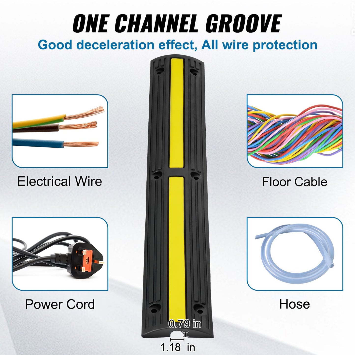 3.28ft Cable Protection Ramp, 4-Pack with 1 Channel, 18,000 lbs/Axle Capacity Heavy Duty Rubber Speed Bump, Floor Cord Cable Protector Wire Protector, for Residential Areas, Private Garages, Gardens