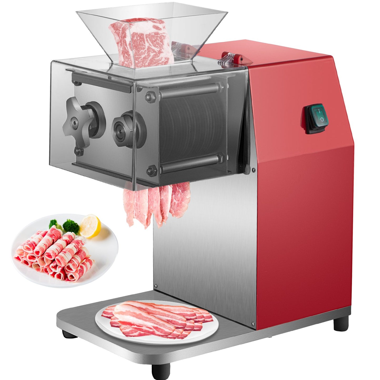 Kommerzieller Fleischschneider, 551 lbs/h, 850 W, Fleischzerkleinerer, 3,5 mm elektrischer Fleischschneider, Lebensmittelschneider aus Edelstahl, für Küche, Supermarkt, Lamm, Rind, Huhn, Rot