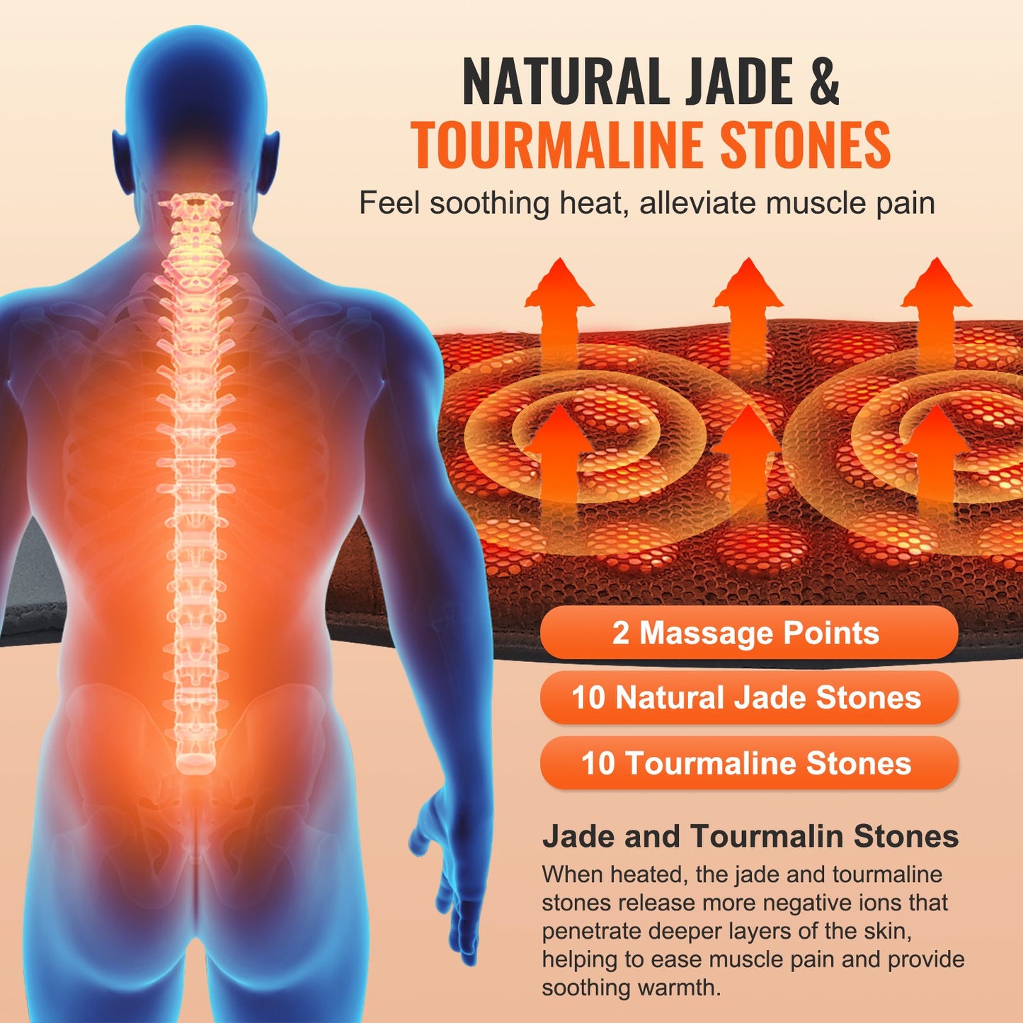 Långt infraröd värmedyna 10 naturlig jade & 10 turmalinsten värmedyna