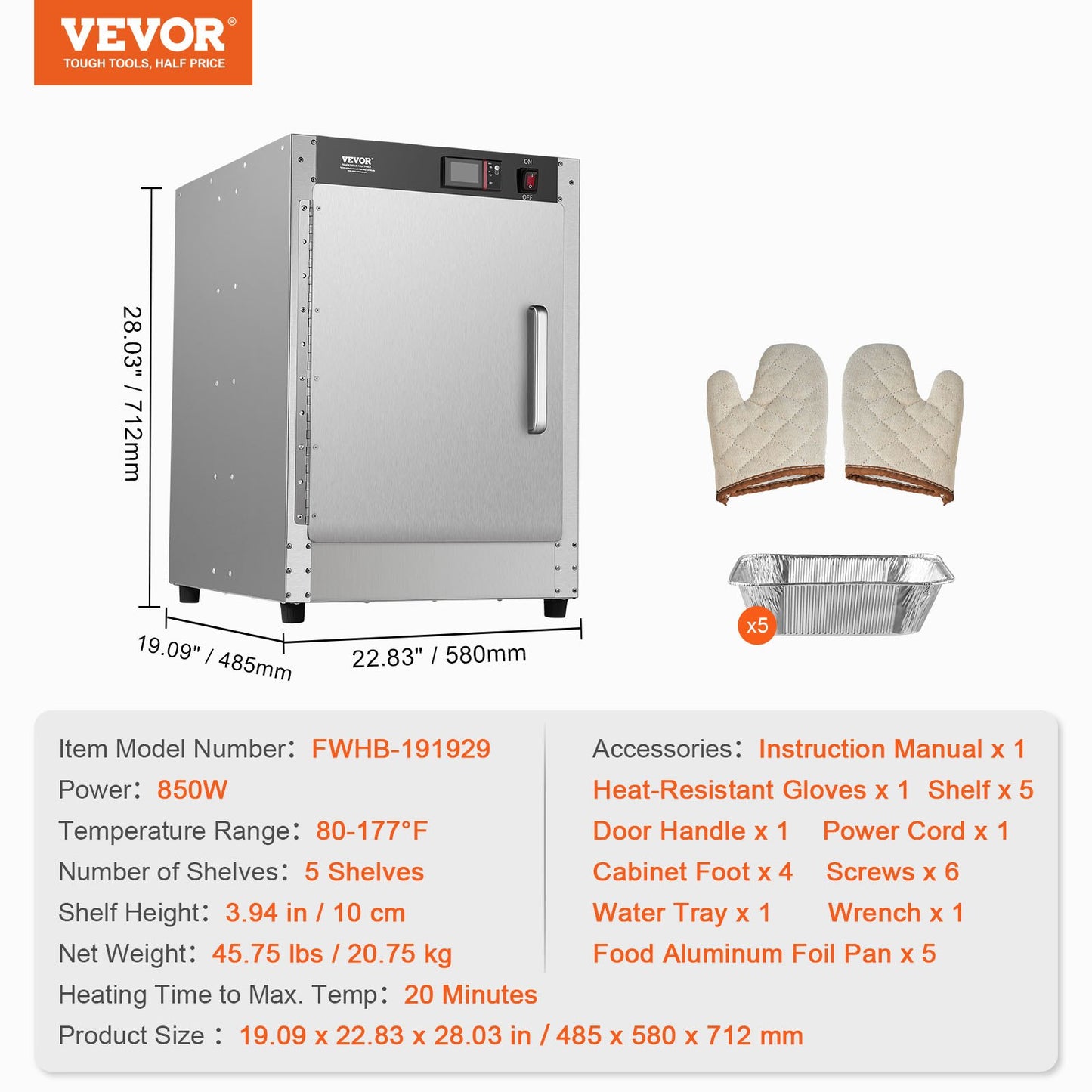 Hot Box Food Warmer 5-Tier Concession Warmer Cabinet with Water Tray