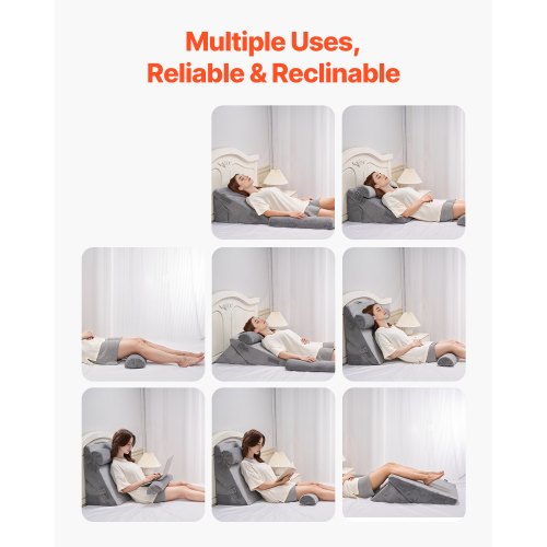 orthopedic bed pillow with wedge, 4 pcs, adjustable for back, legs, neck, sleep, GERD | EU