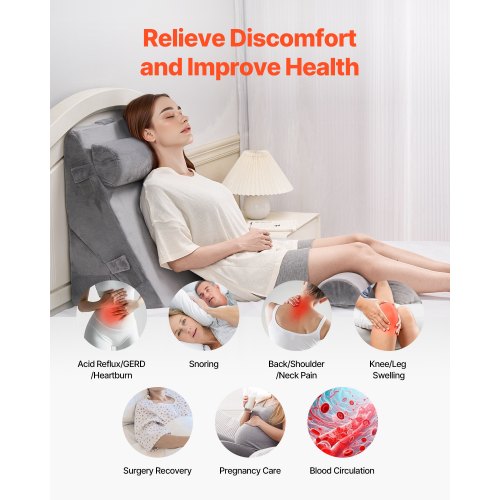 orthopedic bed pillow with wedge, 4 pcs, adjustable for back, legs, neck, sleep, GERD | EU