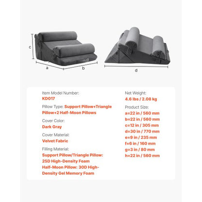 orthopedic bed pillow with wedge, 4 pcs, adjustable for back, legs, neck, sleep, GERD | EU