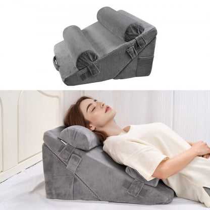 orthopedic bed pillow with wedge, 4 pcs, adjustable for back, legs, neck, sleep, GERD | EU