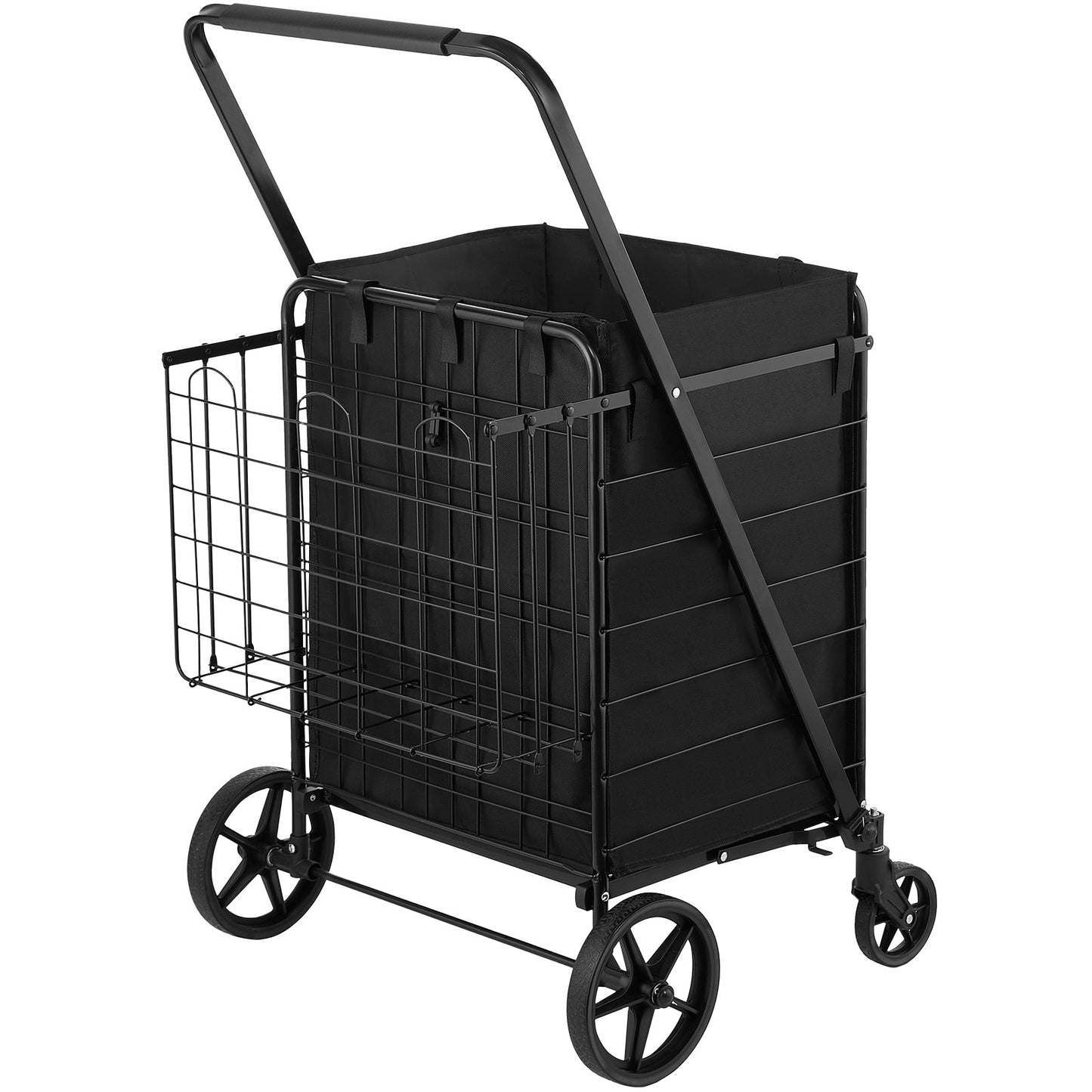 Folding Shopping Cart med avtagbart vattentätt foder, 330 LBS Jumbo livsmedelsbutik med stor kapacitet med dubbel korg, 360° svängbara hjul, tät metallnätbas, Heavy Duty Utility Cart för shopping