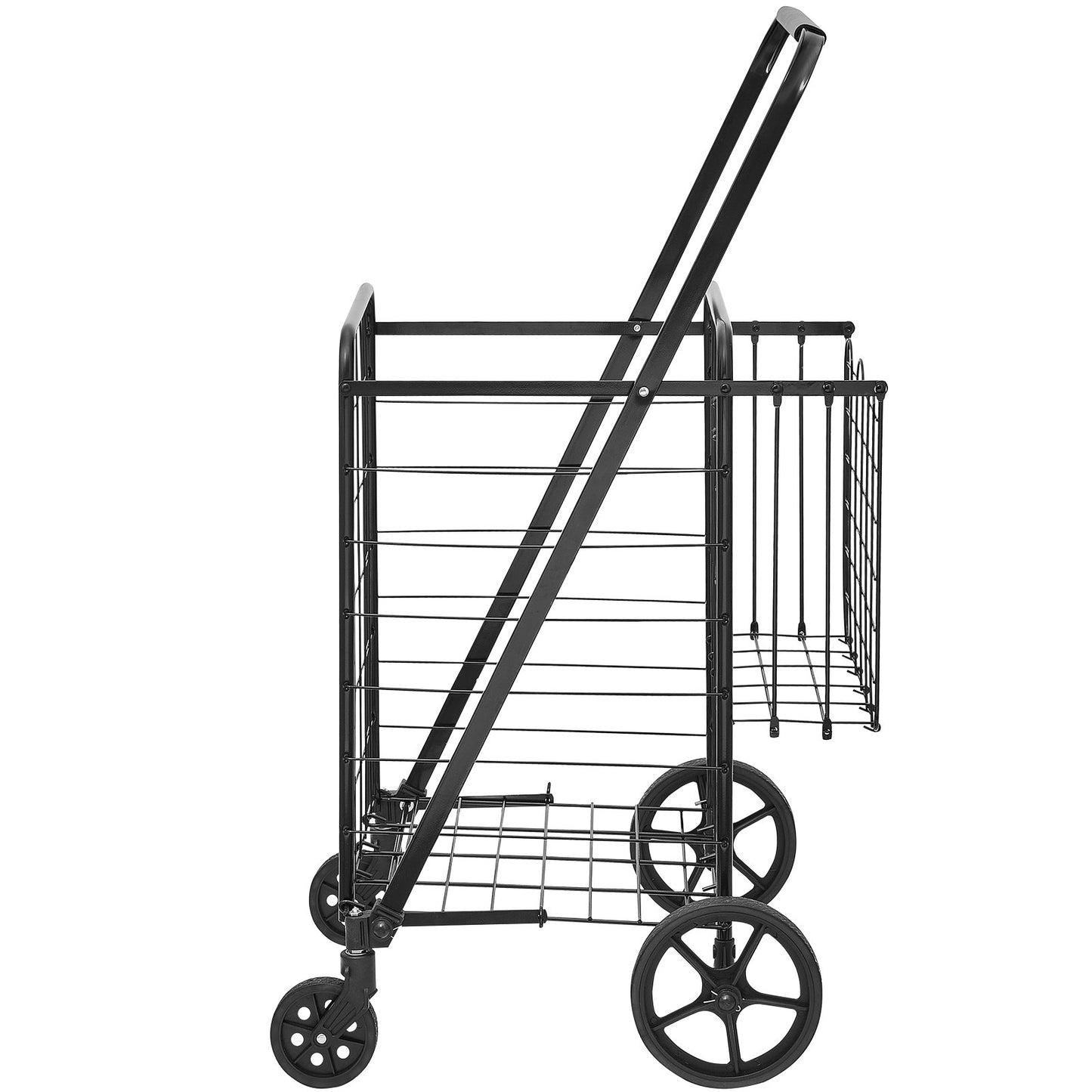 Folding Shopping Cart, Jumbo Grocery Cart with Dual Baskets, 360° Swivel Wheels, Heavy Duty Utility Cart, 110 LBS Large Capacity Utility Cart for Laundry, Shopping, Groceries, Luggage