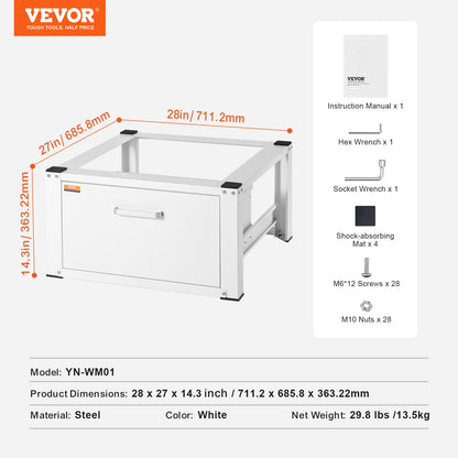 Laundry Stand 686mmW x 366mmH, Washer and Dryer Base Stand Platform Universal Fit 299kg Capacity, Heavy Duty Multifunctional Base for Washing Machine with Drawer and Rich Accessories