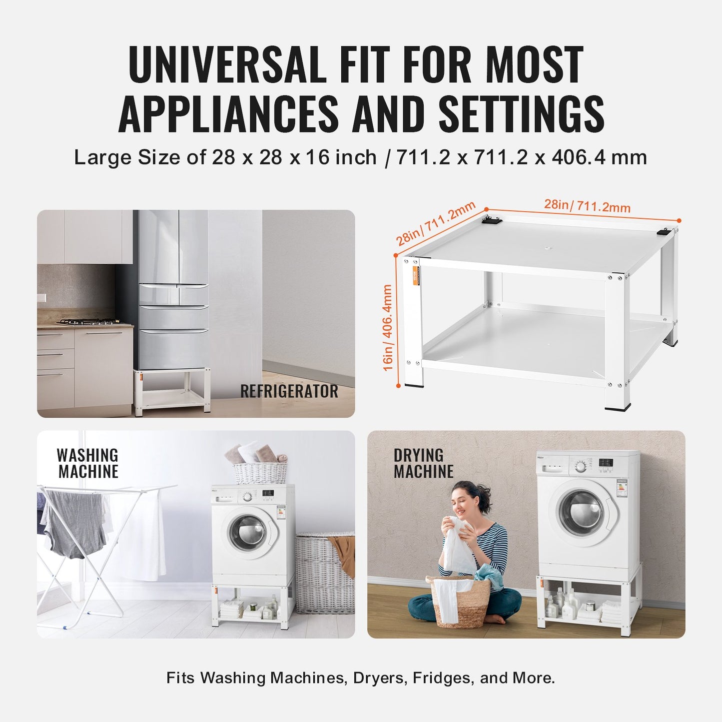 Washbasin with storage shelf, 711Lx711Wx406H mm, Washer and Dryer Base Stand Platform Universal Fit 299 kg Capacity, Heavy Duty Steel Multifunctional Base for Washing Machine