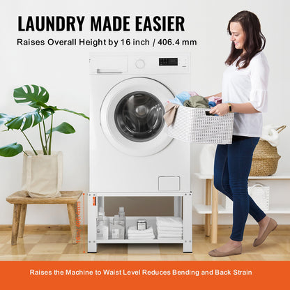 Washbasin with storage shelf, 711Lx711Wx406H mm, Washer and Dryer Base Stand Platform Universal Fit 299 kg Capacity, Heavy Duty Steel Multifunctional Base for Washing Machine