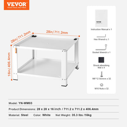 Washbasin with storage shelf, 711Lx711Wx406H mm, Washer and Dryer Base Stand Platform Universal Fit 299 kg Capacity, Heavy Duty Steel Multifunctional Base for Washing Machine