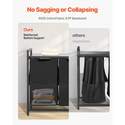 4-section laundry sorter with pull-out bags, metal frame and wooden table top | EU