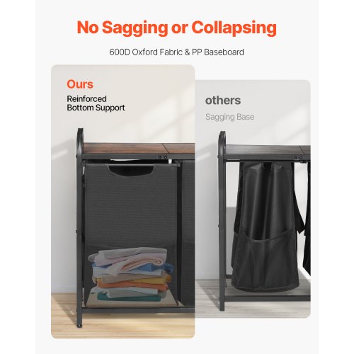 2-section laundry sorter with pull-out bags, metal frame and wooden table top | EU