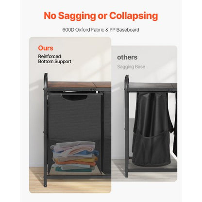 2-section laundry sorter with pull-out bags, metal frame and wooden table top | EU