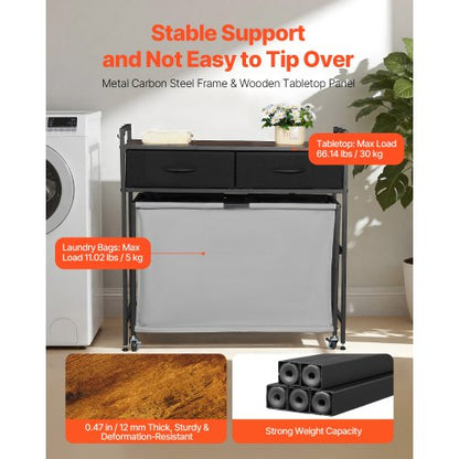 3-section laundry basket with rolling drawers, hooks and wheels | EU