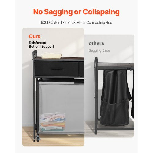 3-section laundry basket with rolling drawers, hooks and wheels | EU