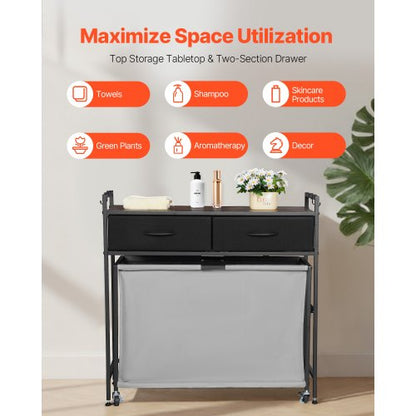 3-section laundry basket with rolling drawers, hooks and wheels | EU