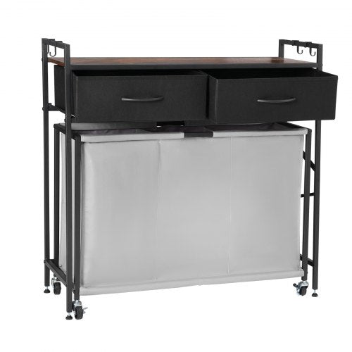 3-section laundry basket with rolling drawers, hooks and wheels | EU