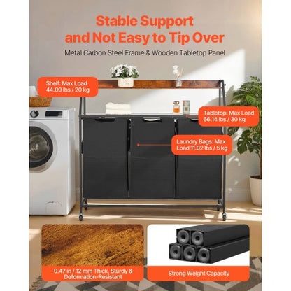 2-tier laundry basket with wheels and hooks, 3 sections | EU