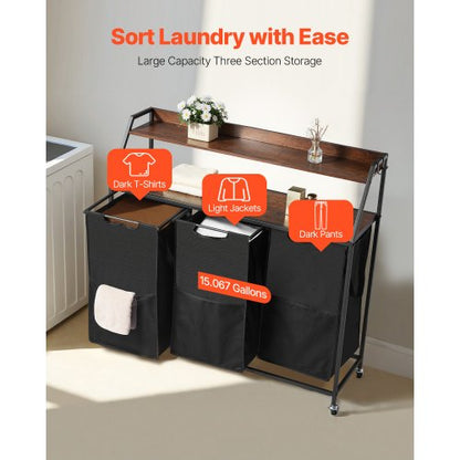 2-tier laundry basket with wheels and hooks, 3 sections | EU
