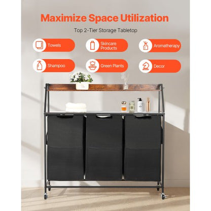 2-tier laundry basket with wheels and hooks, 3 sections | EU