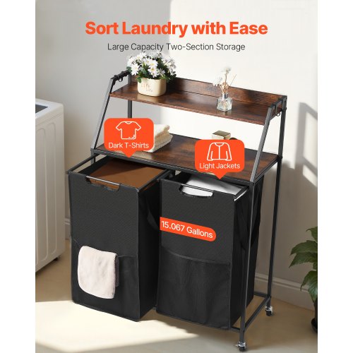 2-tier laundry basket with wheels and hooks, 2 sections | EU