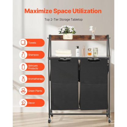 2-tier laundry basket with wheels and hooks, 2 sections | EU