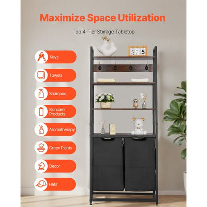 4-tier laundry basket with shelves and hooks, 2 sections | EU