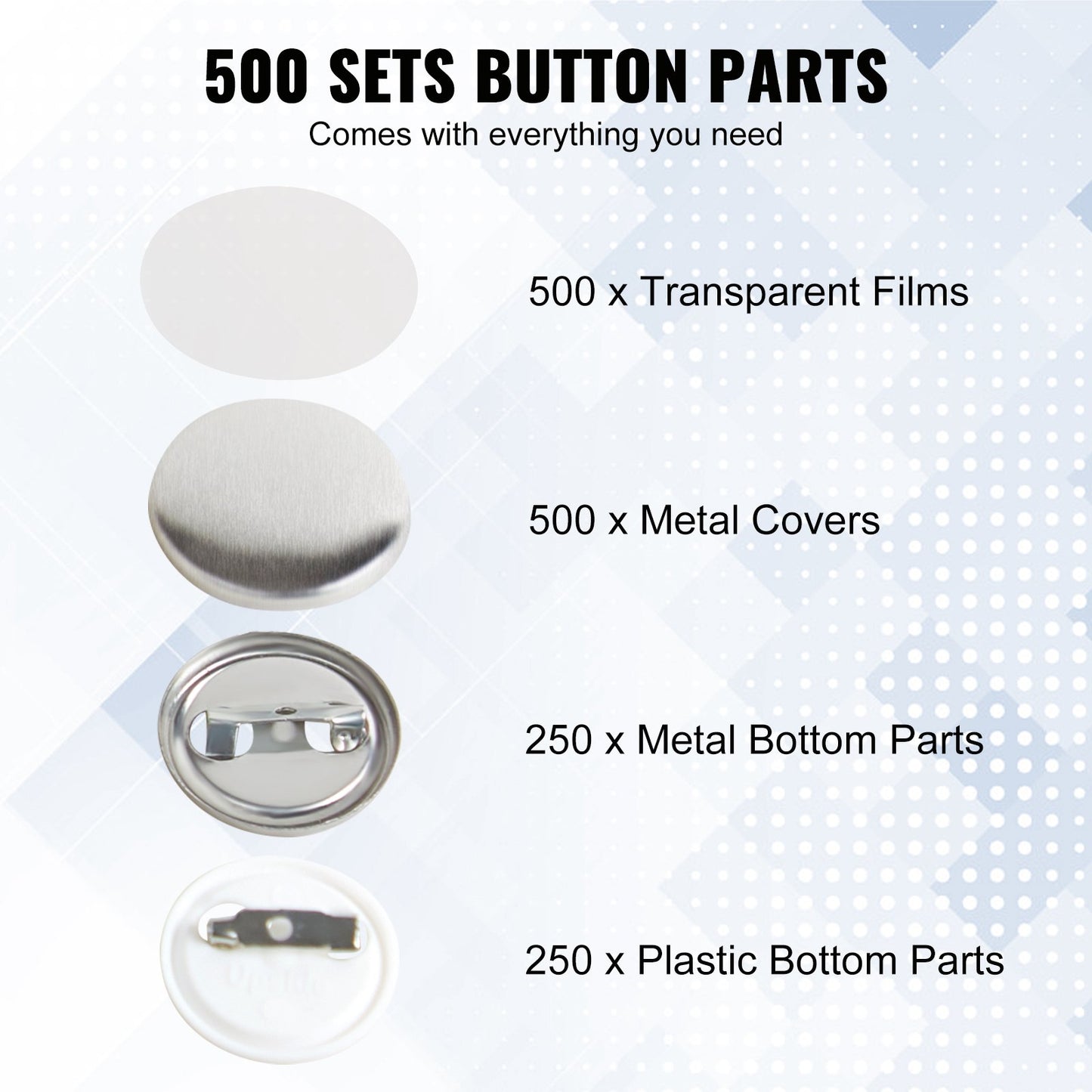 1" 25 mm Button Badge Delar Tillbehör för Button Maker Machine 500 set