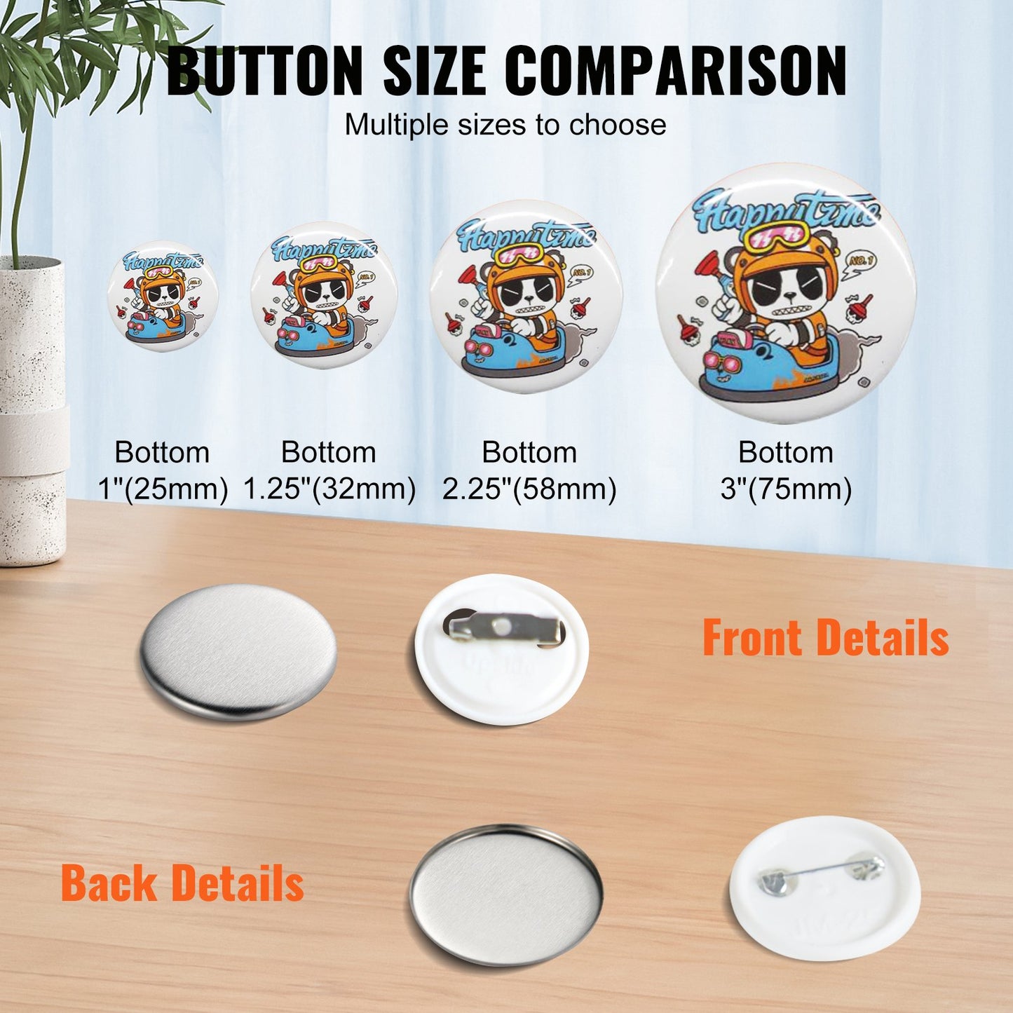1" 25 mm Button Badge Delar Tillbehör för Button Maker Machine 500 set