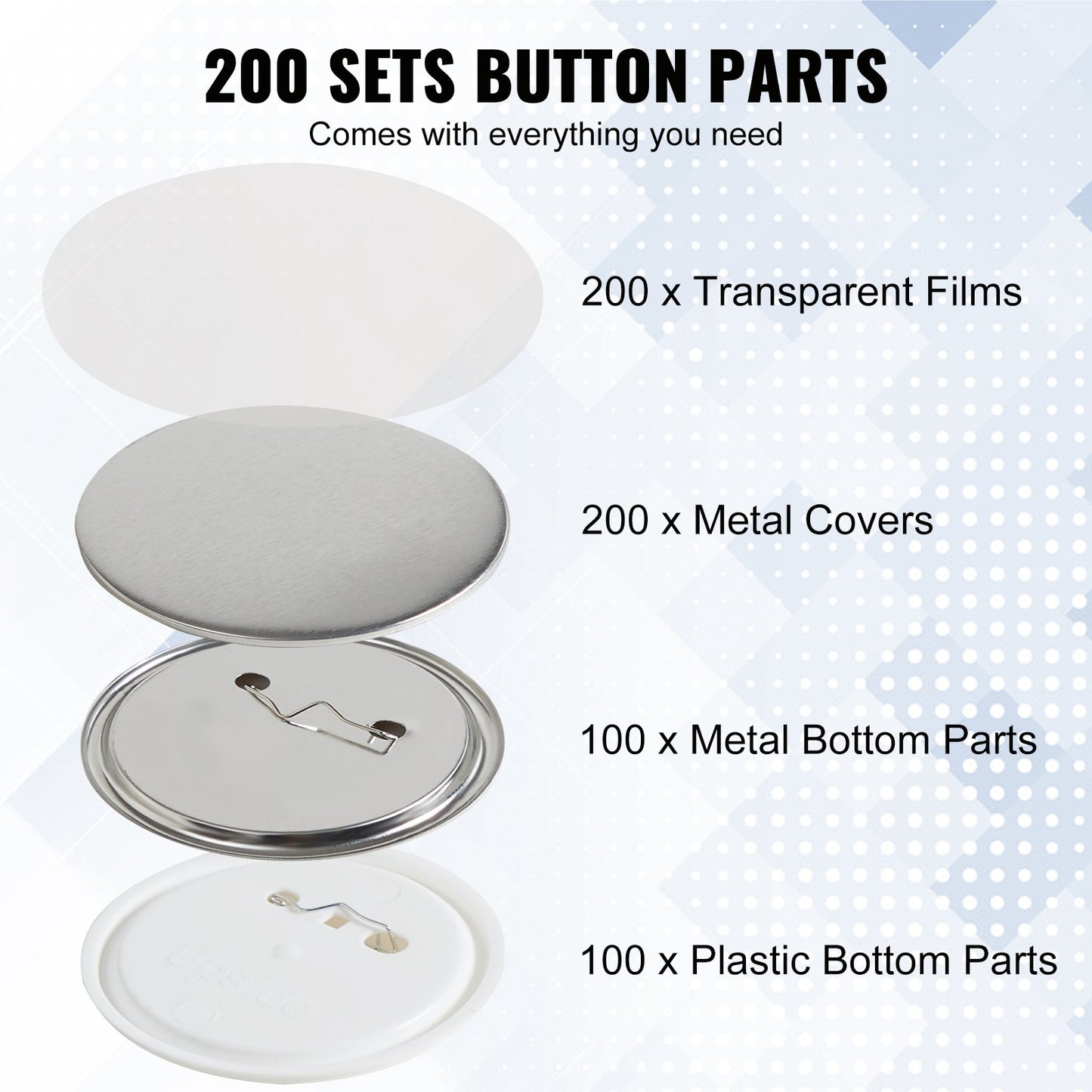 3" 75 mm Button Badge Parts Accessories for Button Maker Machine 200 sets