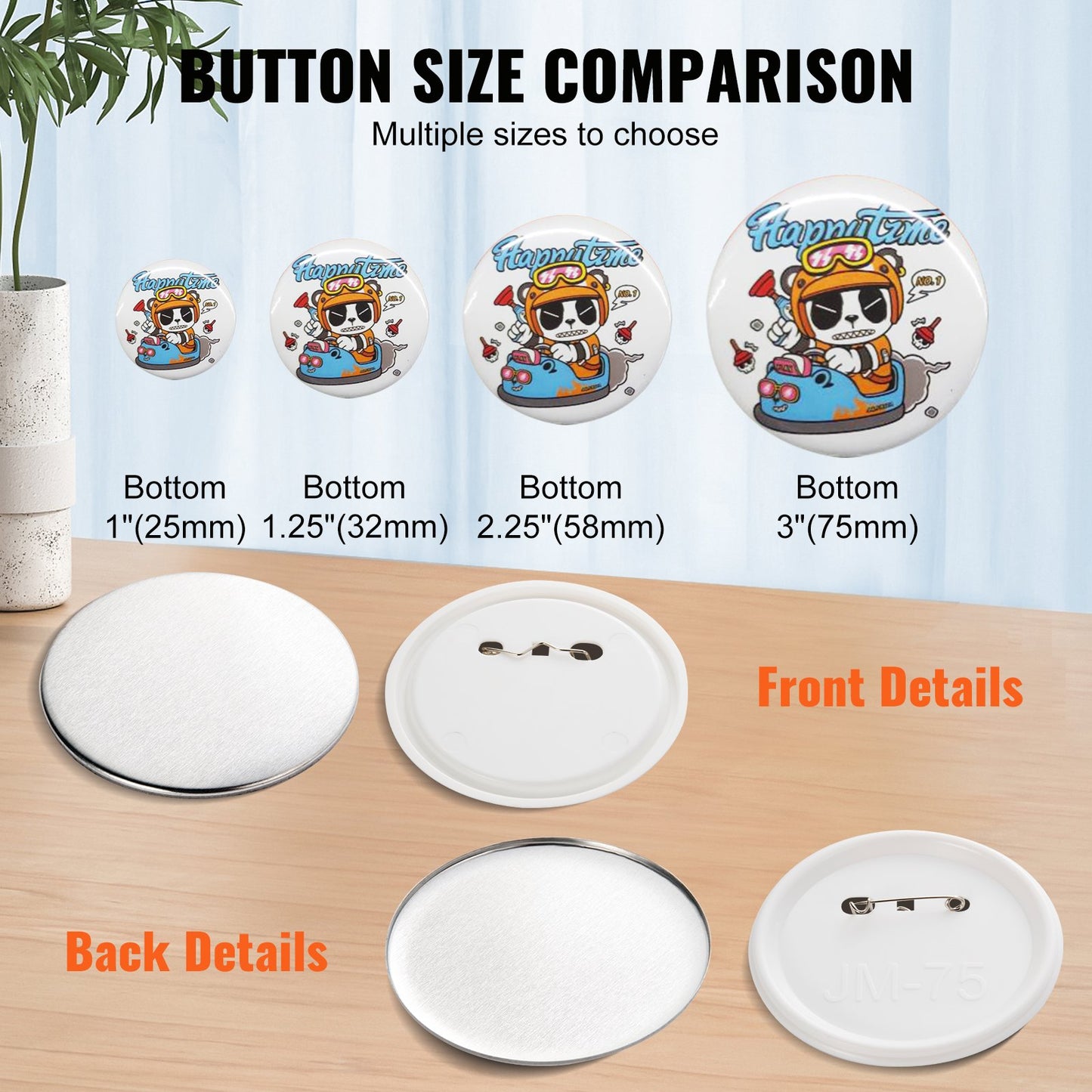 3" 75 mm Button Badge Parts Accessories for Button Maker Machine 200 sets