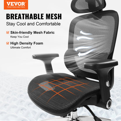 Mesh office chair, adjustable desk chair with high back and mesh seat, angle and height adjustable home office chair with lumbar and head support, swivel computer task chair