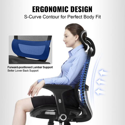 Mesh office chair, adjustable desk chair with high back and mesh seat, angle and height adjustable home office chair with lumbar and head support, swivel computer task chair