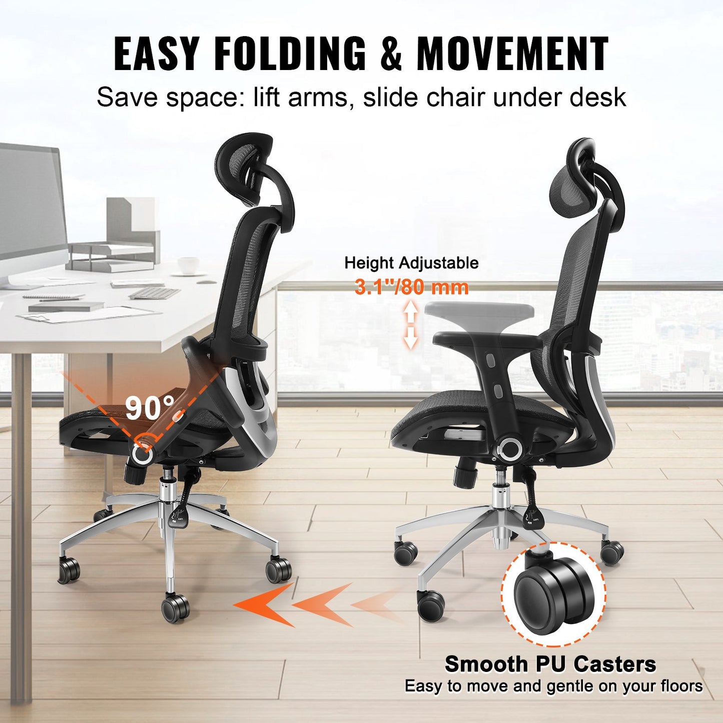 Mesh office chair, adjustable desk chair with high back and mesh seat, angle and height adjustable home office chair with lumbar and head support, swivel computer task chair