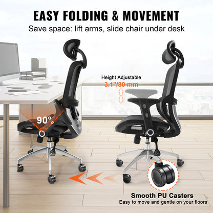 Mesh office chair, adjustable desk chair with high back and mesh seat, angle and height adjustable home office chair with lumbar and head support, swivel computer task chair