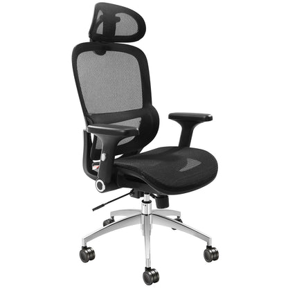 Mesh office chair, adjustable desk chair with high back and mesh seat, angle and height adjustable home office chair with lumbar and head support, swivel computer task chair