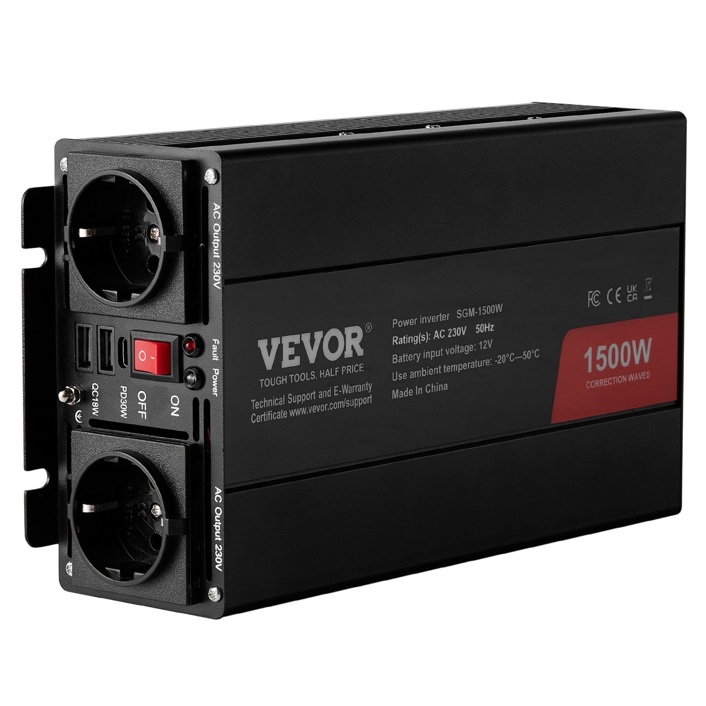 Modifierad sinusvågseffektomriktare 1500W DC12V till AC230V CE FCC-certifierad