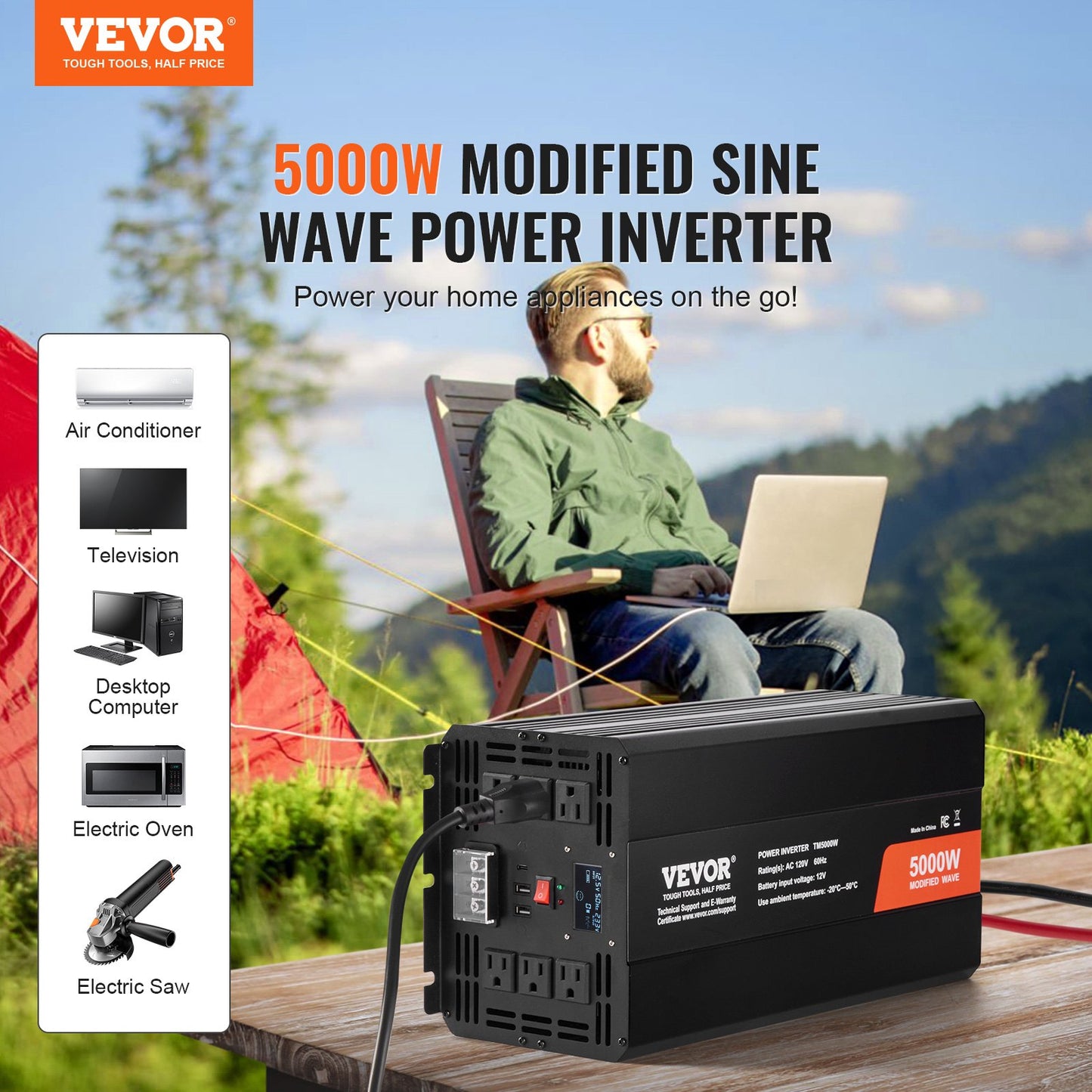 Modifierad sinusvågseffektomriktare 5000W DC12V till AC120V LCD-fjärrkontroll